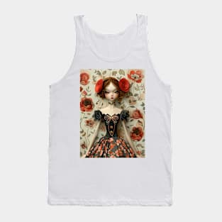 Cute Paper Doll With Fan Victorian Lace Dress Art Tank Top